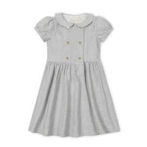 Hope & Henry Girls’ Organic Cotton Double Breasted Flannel Dress – GOTS-Certified Puff Sleeve Dress with Peter Pan Collar & Front Button Closure Gray 8
