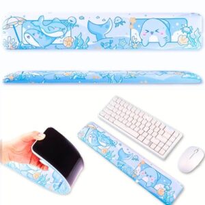 BelugaDesign Shark Wrist Rest | Cute Kawaii Anime Pastel Blue Wrist Pad | Ocean Underwater Nonslip Mat for Gaming Computer Laptop Desk Keyboard Mousepad Accessory | Padded Squishy Matching Arm Rest