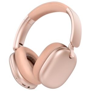 RORSOU C6 Active Noise Cancelling Headphones, Wireless Over Ear Bluetooth Headphones, 60H Playtime, Lightweight Folding Deep Bass Comfort Fit Ear Cups Headset with Mic for iPad/PC/Home Rose Gold