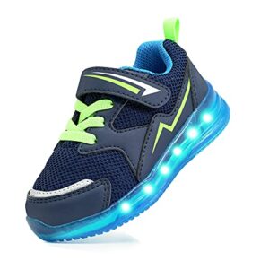 YESKIS Toddler Boys Light Up Shoes LED Flashing Lightweight Mesh Breathable Adorable Running Sneakers for Toddler Dark Blue 8