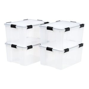 IRIS USA 62.8 Quart Plastic Storage Bin Tote Organizing Container with Durable Lid and Seal and Secure Latching Buckles, 4 Pack