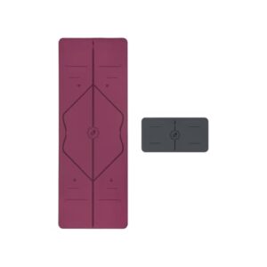 LIFORME Original Yoga Mat & Yoga Pad Bundle Pack – Patented Alignment System, Eco-Friendly, Non-Slip Warrior-Grip, Made with Natural Rubber, Thick, Sweat Resistant, Comfortable – Maroon/Grey