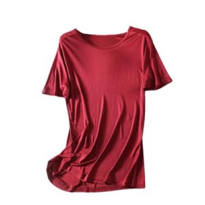 Men’s Thin Silk T-Shirt Male Elastic Casual Breathable Shirt Tops red M