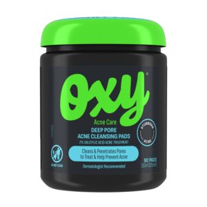 Oxy Deep Pore Acne Facial Cleansing Pads, Maximum Strength 2% Salicylic Acid Stubborn Acne Treatment, Fights Breakouts, Exfoliates, Unclogs Pores, Treats Blackheads, Dermatologist Recommended, 90 Pads