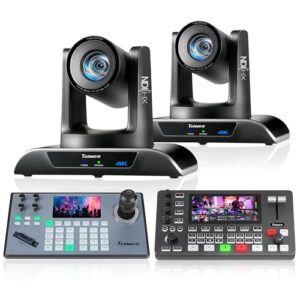 Tenveo PTZ Camera Bundle/Kits -20X 4K NDI AI Auto-Tracking PTZ Camera(2pcs) with HDMI/USB3.0/LAN(PoE), NDI PTZ Joystick Controller and 4K HDMI + SDI Video Switcher Mixer for Live Production Events
