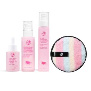 W7 – Brighten Up Essential Gift Set – Moisturizer, Reusable Cleansing Cookie, Toner and Face Mist – Soothing Skin Care Kit for Beautiful Skin