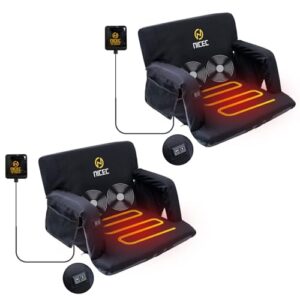 Nice C Heated Massage Stadium Seats with Battery, Bleacher Seats, Floor Chair, Reclining Waterproof Cushion, Foldable, Thick Padding, with Shoulder Straps & Side Pockets, Power Bank Included