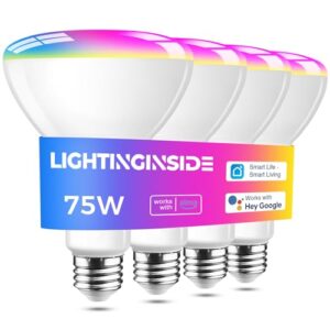 Lightinginside Smart Light Bulb 1100LM, RGBCW BR30 E26 Bulb Works with Alexa/Google Home/Smart Life, 2.4G WiFi Bluetooth Recessed Flood LED Bulbs, No Hub Required, 75W Equivalent 12W, ETL Listed, 4PCS