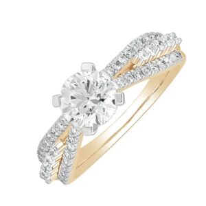 DEWBERRY IGI Certified 1.5 Cttw Round Prong Set Lab Grown Diamond Solitaire with Accents Engagement Ring Solid 925 Sterling Silver Jewelry for Womens Gifts 14K Yellow Gold Plated (VS/F-G) | Size-7.5