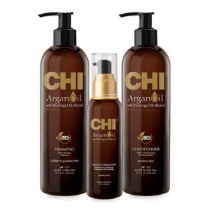CHI Argan Oil plus Moringa Oil Luxe Trio Kit with Shampoo, Conditioner and Moringa Oil (Set of 3), 11 fl. oz.