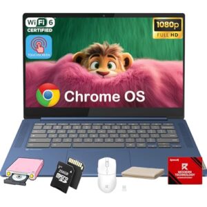 Lenovo IdeaPad Slim 3 Chromebook – 14” Touchscreen Full HD Display • 8-Core MediaTek Kompanio 520 CPU • 4GB RAM • 64GB eMMC & 256GB Micro SD Card • Wi-Fi 6 • for Business Student • Chrome OS • Blue