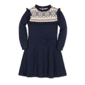 Hope & Henry Girls’ Organic Mock Neck Intarsia Sweater Dress Blue