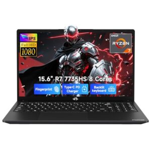 NIMO 15.6″ IPS FHD-Gaming-Laptop, AMD 8 Cores Ryzen 7 7735HS 16GB DDR5 RAM 512GB SSD (Beats i7-12650H) Computer with Radeon 680M 100W Type-C Charger Backlit Keyboard Fingerprint, for Gaming Business