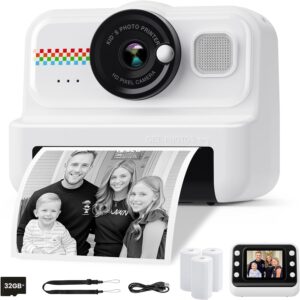 Kids Instant Print Camera, 1080P HD Kids Camera Instant Print with 3 Rolls Print Paper & 32GB Card, Ideal Kid Toys Gifts for Boys & Girls Age 3-14 (Black)
