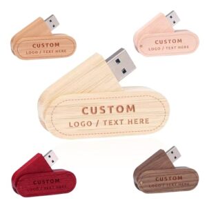 Custom USB Flash Drive, Personalized USB Thumb Drive Memory Stick, Portable Wood Swivel USB Pen Drive High Speed USB Flash Disk for External Data Storage (100PCS, 128GB)