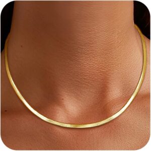Jewlpire Silver/Gold Plated Herringbone Necklace for Women, 3mm 4mm 5mm Necklace for Women, Non-Fading Women’s Herringbone Chain Necklaces 16 18 20 22 24 Inch