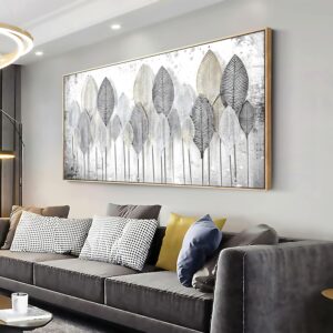 Wall Art Light modern Abstract Canvas wall art Black and white leaves Frames – Canvas Painting artwork Wall Art Print Poster for Living Room Decoration 30″x60″ with Framed