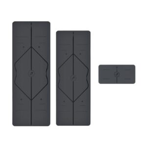 LIFORME Yoga Mat & Travel Mat & Yoga Pad Bundle Pack – Patented Alignment System, Eco-Friendly, Non-Slip Warrior-Grip, Made with Natural Rubber, Thick, Sweat Resistant, Comfortable – Grey/Grey/Gry