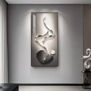 Large Framed Modern Abstract Vertical Wall Art for Living Room, Black Grey Prints Paintings Artwork for Walls, Silver Gray Luxury Pictures for Hallway Entryway Foyer Stair Office Wall Decor 30×60 Inch