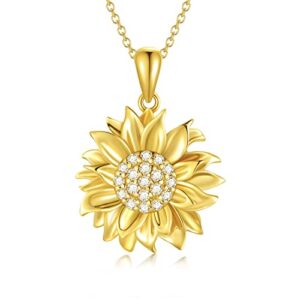 Nature Diamond Sunflower Necklace for Women, 18K Gold Plated Sterling Silver Flower Pendant Necklace You are My Sunshine Anniversary Mother’s Day Jewelry Gifts for Her, 18″-20″