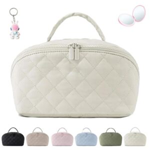 Petition Makeup Bag for Woman,2026 New Wide Open Lay-Flat Water-Resistant Cosmetic Case,PortableTravel Makeup Bag For Woman,for Toiletries & Brushes Large Capacity with Compartments (Beige)