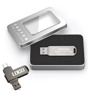 Custom Swivel Metal OTG Flash Drive – Dual USB 3.0 & Type-C Connector | Branded USB Drive Gift for Corporate Events, Promotions, Weddings | Custom Logo & Packaging (100,8 GB)