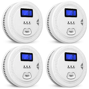 4-Pack,Smoke and Carbon Monoxide Detector,2 in 1 CO & Smoke Alarm,Carbon Monoxide Detectors,Smoke Detector,85dB in Alarm,LCD Screen,Easy to Install