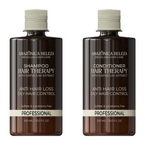 Hair Therapy Shampoo & Conditioner Set for Stronger, Thicker Hair – Professional Anti-Hair Loss and Oil Control, Hydrates and Adds Shine, Paraben-Free, Silicone-Free