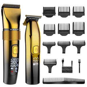 Hair Clippers for Men, Professional Hair Clippers Golden T-Blade Trimmer Kit for Men 2 Set Machines Cordless Beard Barber Clipper