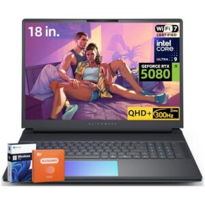 Alienware 18 Area-51 Gaming Laptop, NVIDIA RTX 5080 16GB GDDR7, Intel Ultra 9 275HX, 18″ QHD+ 300Hz 3ms 500Nits, 4K Camera, 64 GB DDR5, 4 TB SSD, WiFi 7, BT 5.4, Windows 11 Pro