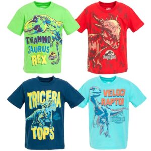 Jurassic World Dinosaur Little Boys 4 Pack Graphic T-Shirts Red/Green/Blue 7-8