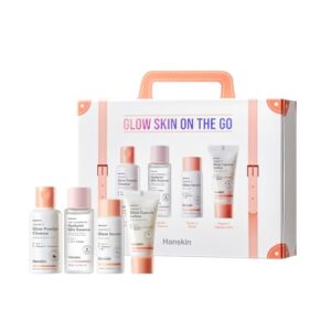 Hanskin Glow Skin On the Go Kit–Brightening & Hydrating Mini Skincare Set with Cleanser, Essence, Serum & Lotion | TSA-Friendly Travel Kit, Holiday Gift, Stocking Stuffer, Teen Girl & Women’s Skincare