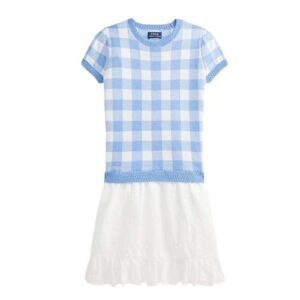 Polo Polo Ralph Lauren Big Girls Gingham Woven Skirt Sweater Dress XL 16 Blue Multi