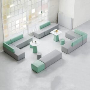 JOSOGO Modern Small Office Sofa Set: Leather Lounge Seating with Coffee Table for Reception, Meeting Room & Creative Break Area – Compact Business Furniture(E)