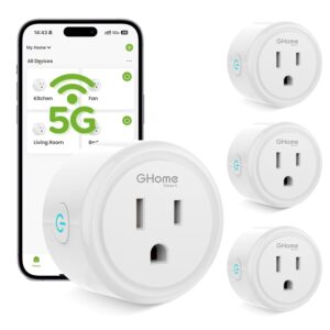 GHome Smart 5G 15A WiFi Smart Plug Compatible with Alexa and Google Home, Outlet Timer Smart Home WiFi Outlet Timer with Remote Control, 5GHz and 2.4GHz Wi-Fi Sockets, ETL FCC Listed, White, 4 Pack