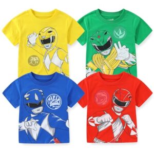 Power Rangers Boys 4 Pack Short Sleeve T-Shirt for Little Kids Blue