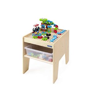 Guidecraft IO Blocks STEM Table: 200 Gears, Slides IO People, Standard IO Blocks Pieces and 2 Storage Bins with Activity Table for Kids, Learning Toy for Children