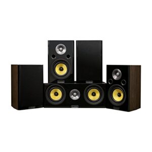 Fluance Signature HiFi Compact Surround Sound Home Theater 5.0 Channel Speaker System Including 2-Way Bookshelf, Center Channel Channel and Rear Surround Speakers – Natural Walnut (HF50WC)