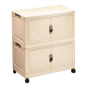 RUJHGL Modern Storage Bins with Lids Plastic Storage Box Cabinet Folding Storage Bins Stackable with Wheels & Doors Milky White