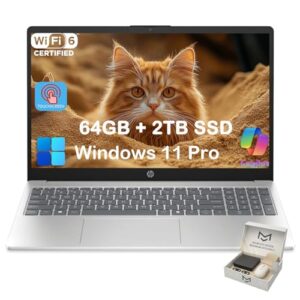HP 15.6 Touchscreen Laptop Computer for Business & Student, w/Office Lifetime, Intel 13th Gen Core i3(Up to 4.5GHz), HD Touch Display, 64GB RAM, 2TB SSD, AI Copilot, Win 11 Pro, External DVD Drive