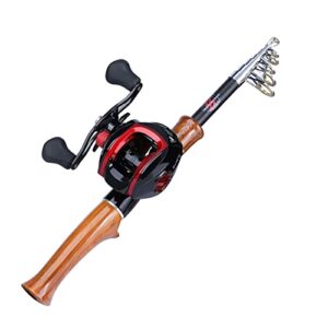 Telescopic Fishing Rod 1.6m Fishing Rod and Reel Combo Carbon Fiber Casting Fishing Rod and 17+1 BB 7.1:1 Gear Ratio Casting Fishing Reel Outdoors Fishing Pole (Yellow Right Hand) (White Left Hand)