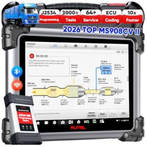 2026 Autel MaxiSYS CV MS908CV II Heavy Duty Truck Scanner, Same as MS909CV Up of MS908CV, J2534 Tool, Semi Truck Full System Diagnostic Tool, Bidirectional Diesel Scan Tool, 3000+ Tests, 64+ Resets