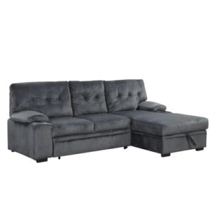 TEOYETTSF 95.7″ Padded Upholstered Sofa Bed Sleeper Sectional Sofa with Storage Chaise and Cup Holder for Living Room Furniture Set(E)