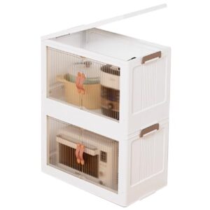 RUJHGL Plastic Storage Bins with Lids Floor Standing Storage Bins Clear Stackable Storage Bins with Doors and Wheels for Home Use