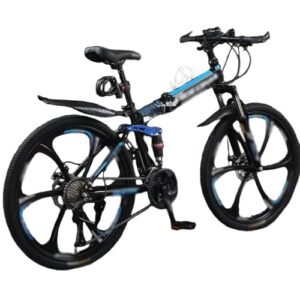 QUANBU 24 26 Inch Folding Mountain Bike 21-Speed Foldable Mountain Bicycle with Dual Disc Brakes 6 Spoke Wheels Mountain Bikes,Dual Suspension Design for Adult Men Women