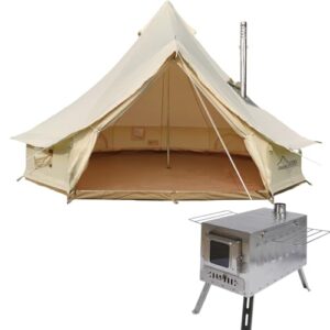 DANCHEL OUTDOOR 4 Season Canvas Yurt Tent with Large Wood Stove, Heavy Duty Bell Tent with Stove Jack 4 Person Winter Camping Glamping, 13ft/4m