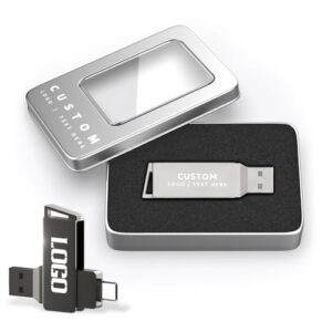 Custom Metal Rotating OTG USB Drive – Personalized Branded Swivel Flash Drive for Events | USB 3.0 + Type-C | 16GB-128GB | Corporate Gifts, Promotions, Business (100,8 GB)