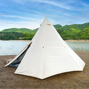 QZQHNYJ Outdoor Indian Tent Ultralight Teepee Tent Family Pyramid Tent for Backpacking, Camping, Hiking, Bushcraft, Travel, Winter Camping (Khaki 460X460X300C