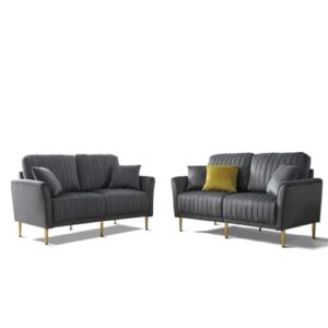 DUYHBAWRS Grey Velvet Couch and Sofa Set for Living Room, 2 Piece Seat Sofas, Furniture with Removable Cushions