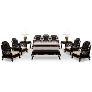 ChinaFurnitureOnline Dark Cherry Rosewood Mother of Pearl Motif Oriental Living Room Set (8pcs) – with Free Inside Delivery
